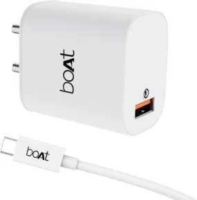 Boat WCD QC3.0 18W With Type C Cable 18 W 3 A Mobile Charger with Detachable Cable  White, Cable Included