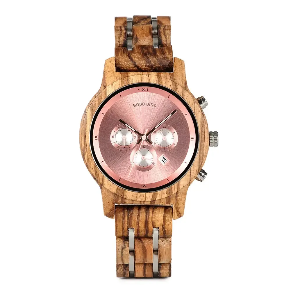 BOBO BIRD P19 Wooden Mens Quartz Watches Date Display Business Watch Man Ebony Zebrawood Options Valentines Christmas Gift