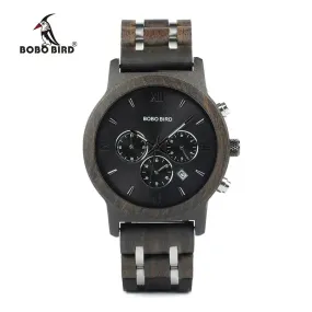 BOBO BIRD P19 Wooden Mens Quartz Watches Date Display Business Watch Man Ebony Zebrawood Options Valentines Christmas Gift