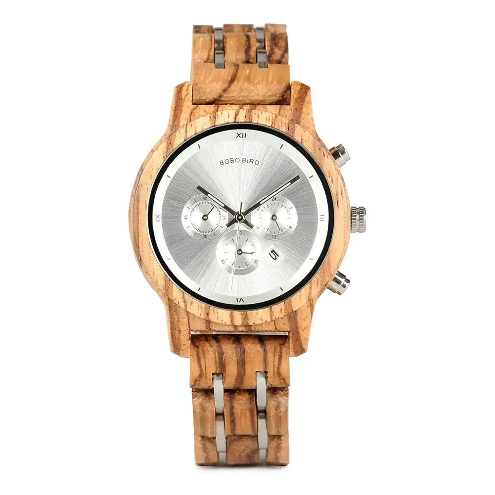 BOBO BIRD P19 Wooden Mens Quartz Watches Date Display Business Watch Man Ebony Zebrawood Options Valentines Christmas Gift