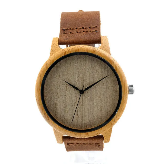 BOBO BIRD Unisex  Bamboo Wood Quartz Watch With Soft Leather Straps