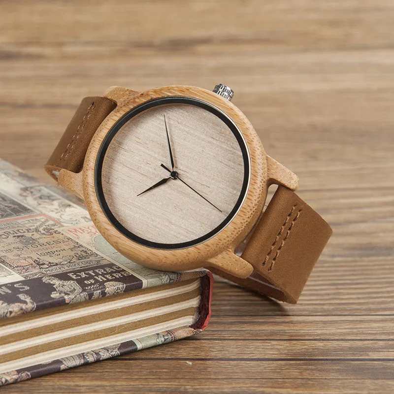 BOBO BIRD Unisex  Bamboo Wood Quartz Watch With Soft Leather Straps