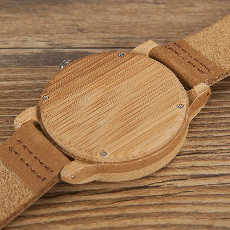 BOBO BIRD Unisex  Bamboo Wood Quartz Watch With Soft Leather Straps