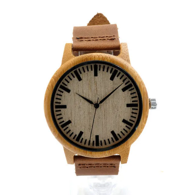 BOBO BIRD Unisex  Bamboo Wood Quartz Watch With Soft Leather Straps