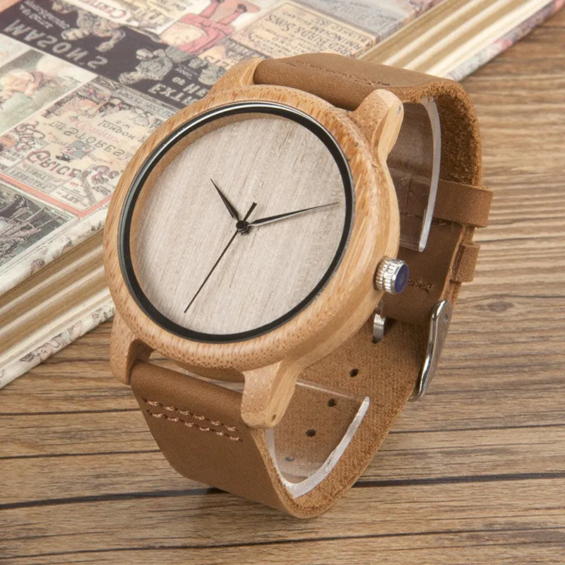 BOBO BIRD Unisex  Bamboo Wood Quartz Watch With Soft Leather Straps