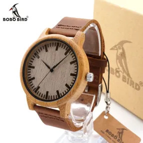 BOBO BIRD Unisex  Bamboo Wood Quartz Watch With Soft Leather Straps