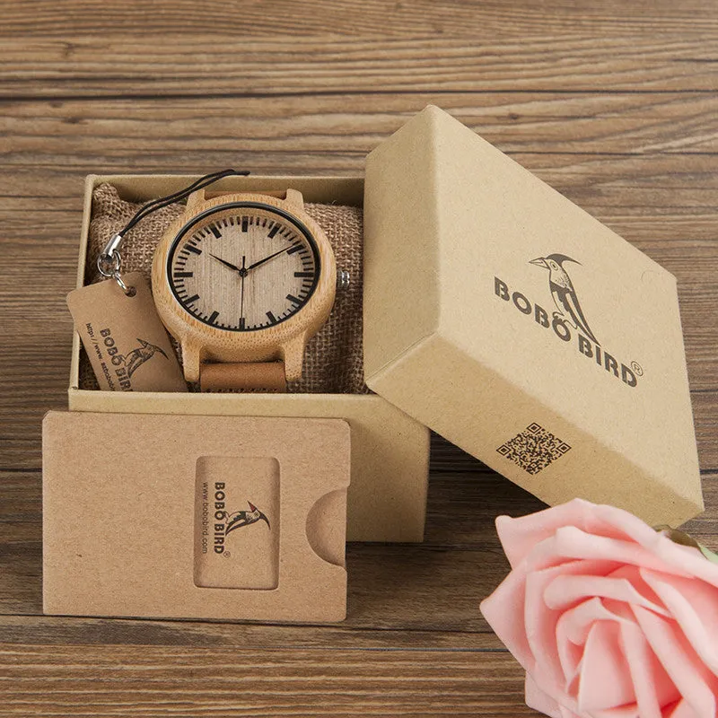 BOBO BIRD Unisex  Bamboo Wood Quartz Watch With Soft Leather Straps