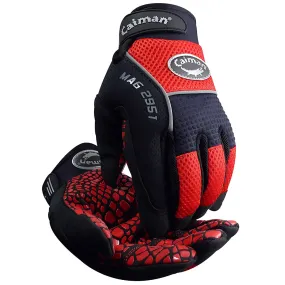 Caiman 2951-3 Multi-Activity Glove with Silicone Grip on Synthetic Leather Palm and Red AirMesh Back