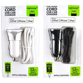 Car Charger with USB to Lightning Charging Cable Set 2.4 Amp - 2 Pieces Per Pack 22327