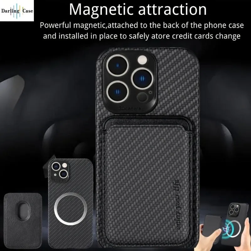 Carbon Fiber Magsafe Leather Phone Case For iPhone