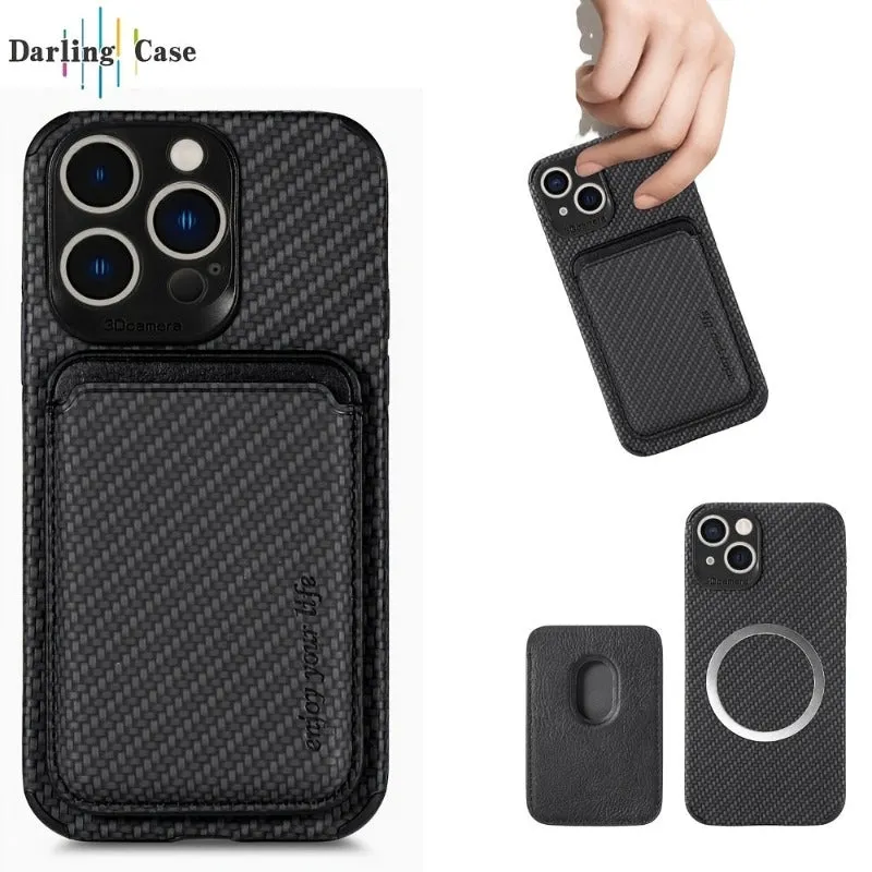 Carbon Fiber Magsafe Leather Phone Case For iPhone