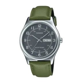 Casio MTP-V006L-3B Green Leather Watch for Men