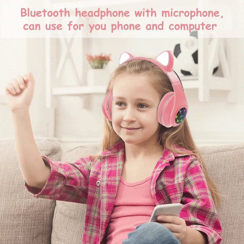 Cat Ears Earphones Wireless Headphones Music Stereo Blue-tooth Headphone With Mic Children Daughter fone Gamer Headset Kid Gifts