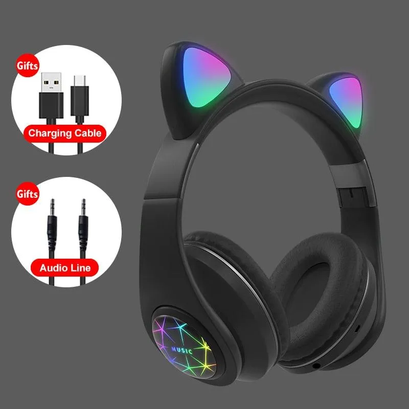 Cat Ears Earphones Wireless Headphones Music Stereo Blue-tooth Headphone With Mic Children Daughter fone Gamer Headset Kid Gifts