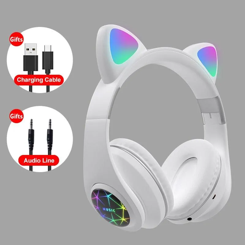 Cat Ears Earphones Wireless Headphones Music Stereo Blue-tooth Headphone With Mic Children Daughter fone Gamer Headset Kid Gifts