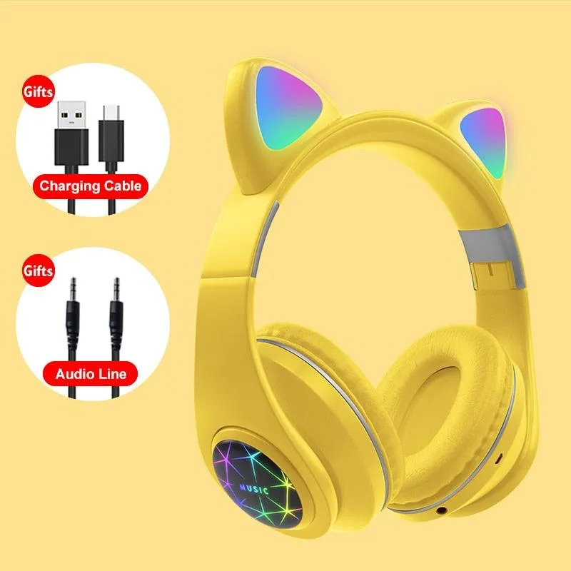 Cat Ears Earphones Wireless Headphones Music Stereo Blue-tooth Headphone With Mic Children Daughter fone Gamer Headset Kid Gifts