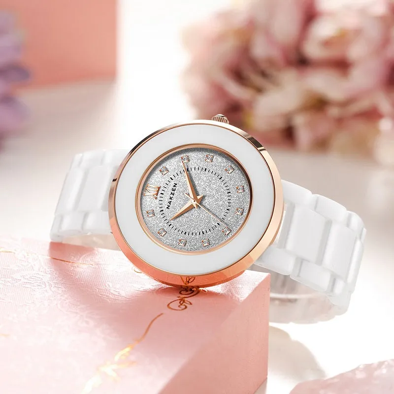 Ceramic Strap Push Button Women's Watch