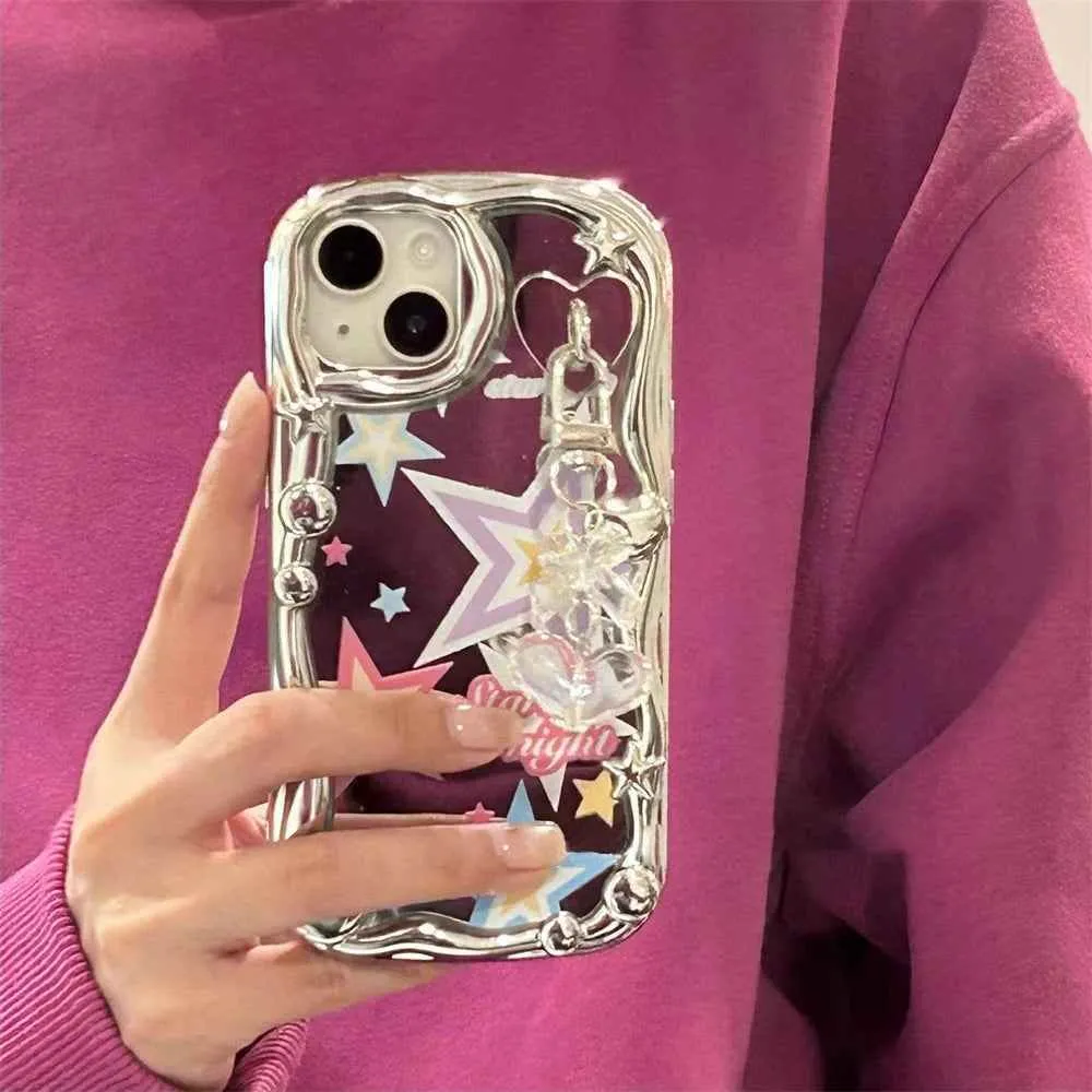 Cute Phone Cases For iPhone 11, 12 Pro, 13, 14 Pro Max, and 14 Plus - Plating Sliver, StarS, 3D Heart, Bow Keychain - TSP375