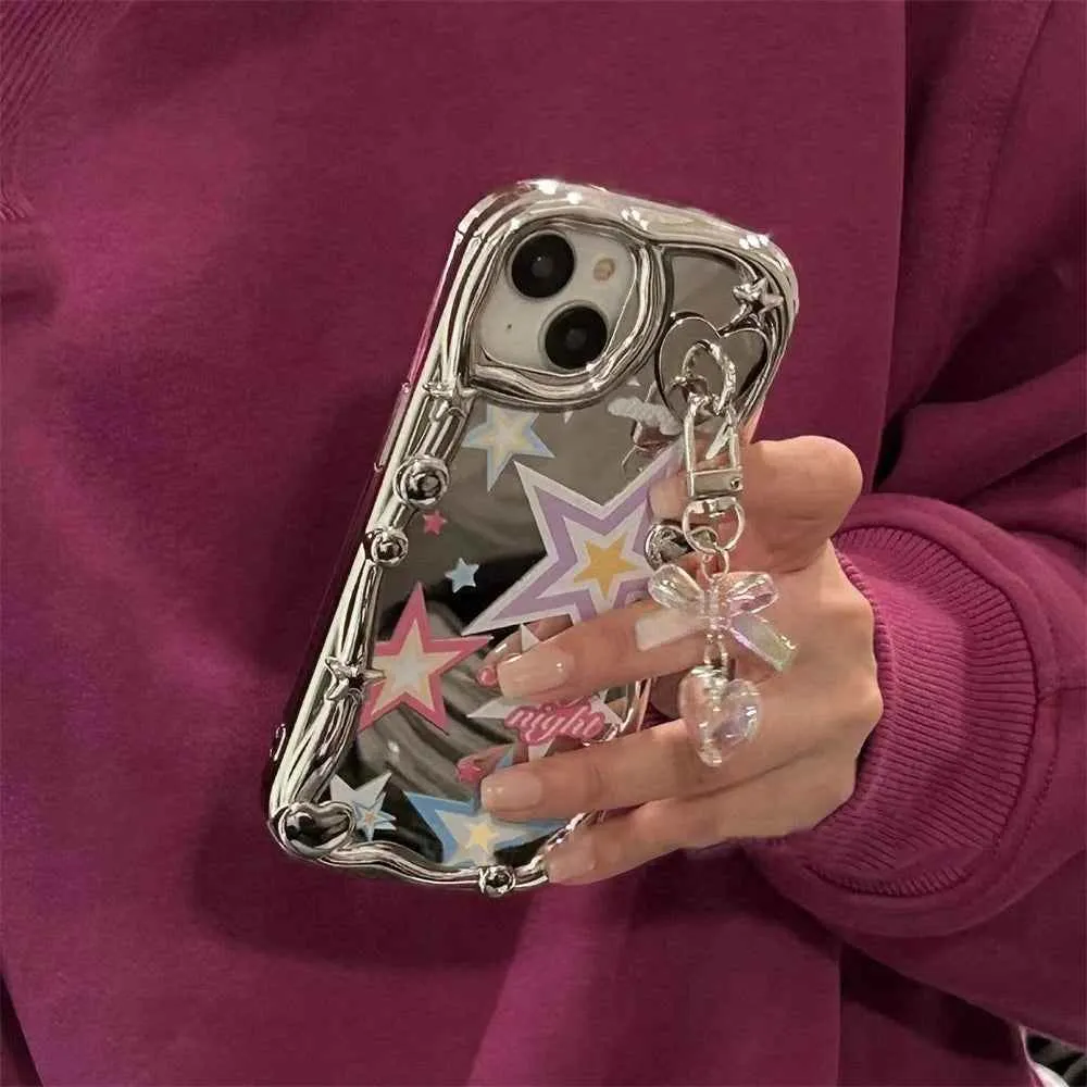 Cute Phone Cases For iPhone 11, 12 Pro, 13, 14 Pro Max, and 14 Plus - Plating Sliver, StarS, 3D Heart, Bow Keychain - TSP375