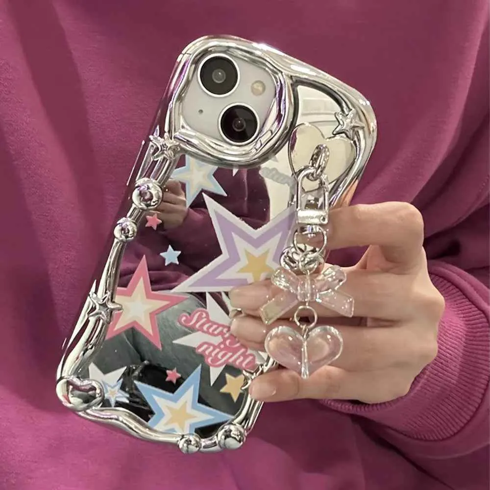 Cute Phone Cases For iPhone 11, 12 Pro, 13, 14 Pro Max, and 14 Plus - Plating Sliver, StarS, 3D Heart, Bow Keychain - TSP375