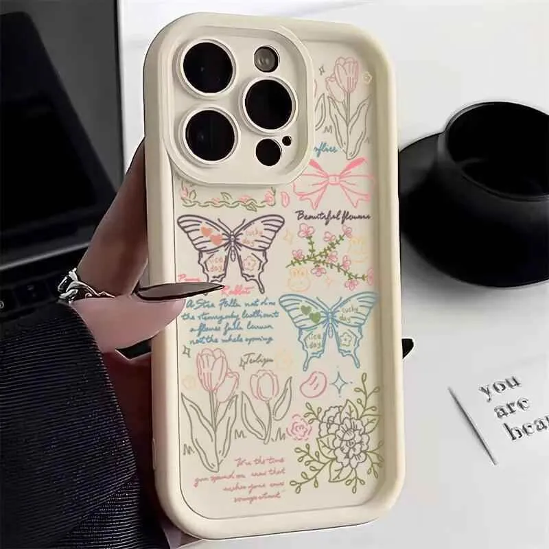 Cute Phone Cases For iPhone 15, 14, 13, 12, 11, Pro Max, XS, X, XR, 7, and 8 Plus - Colorful Butterfly Flower Pattern - TSP238