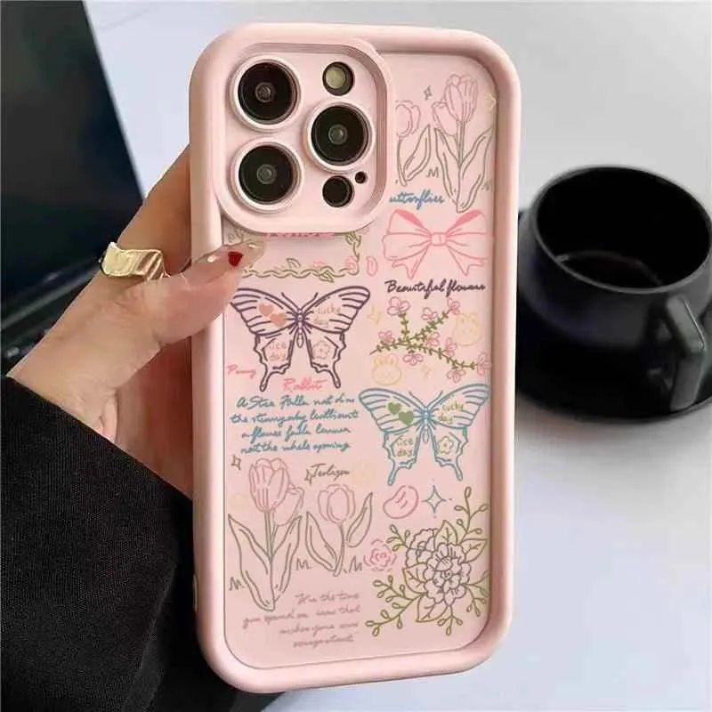 Cute Phone Cases For iPhone 15, 14, 13, 12, 11, Pro Max, XS, X, XR, 7, and 8 Plus - Colorful Butterfly Flower Pattern - TSP238