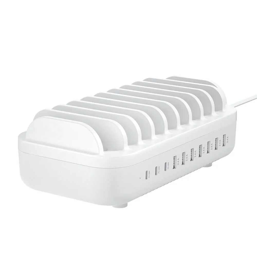 Deltaco Charging Station 10 Port 120W m. 7 x USB-A & 3 x USB-C - Hvid