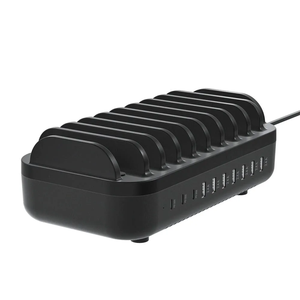 Deltaco Charging Station 10 Port 120W m. 7 x USB-A & 3 x USB-C - Sort