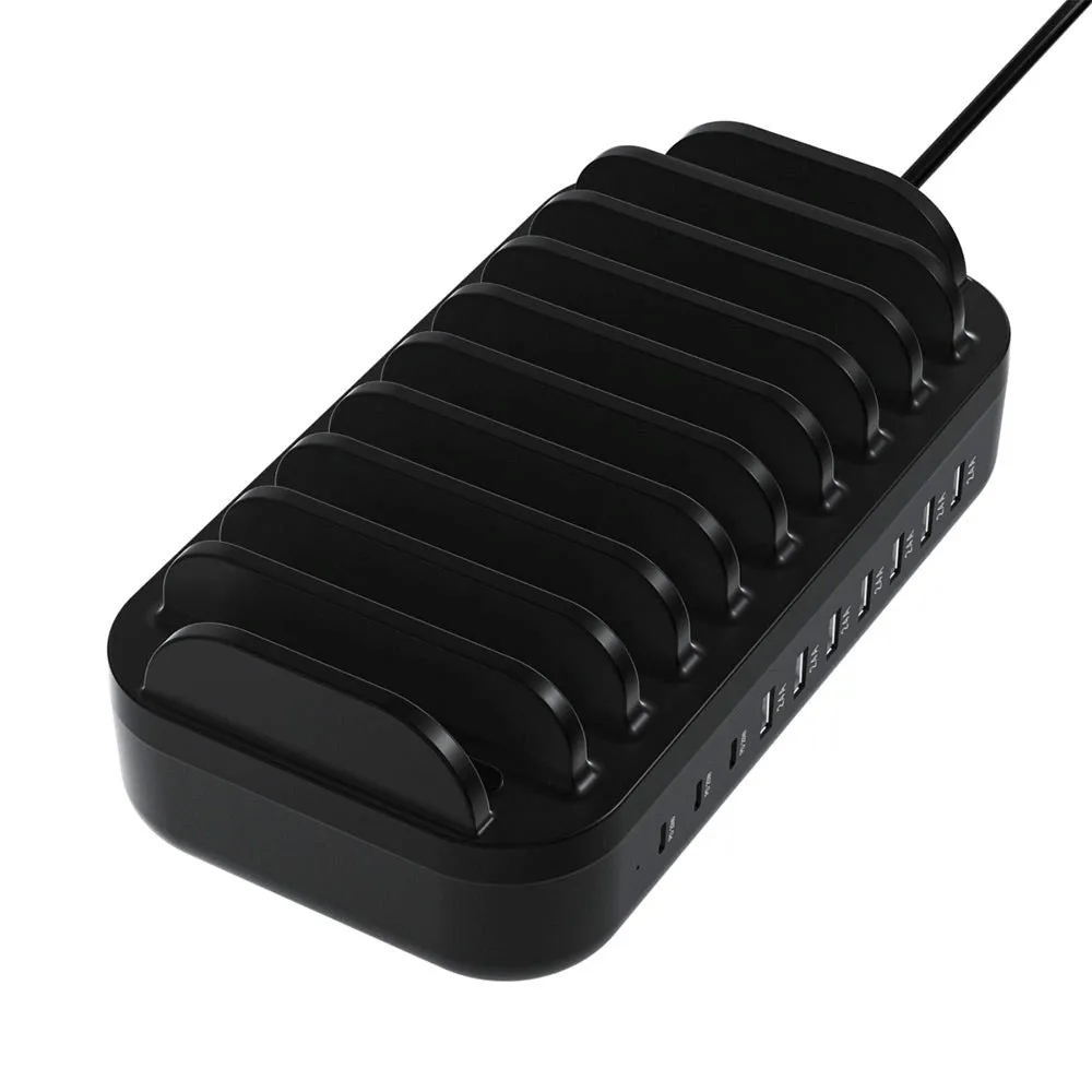 Deltaco Charging Station 10 Port 120W m. 7 x USB-A & 3 x USB-C - Sort