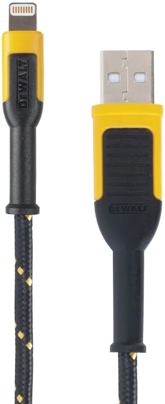 DeWALT 131 1326 DW2 Charger Cable, iOS, USB, Kevlar Fiber Sheath, Black/Yellow Sheath, 10 ft L :EA: QUANTITY: 1