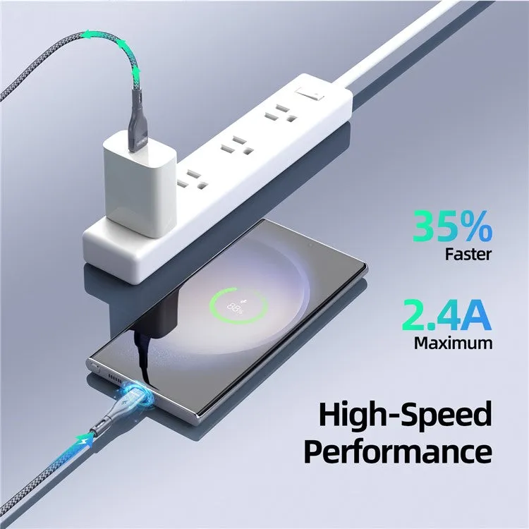 DUZZONA Fast Charge USB-A to USB-C 100cm (1m) Braided Cable - Grey