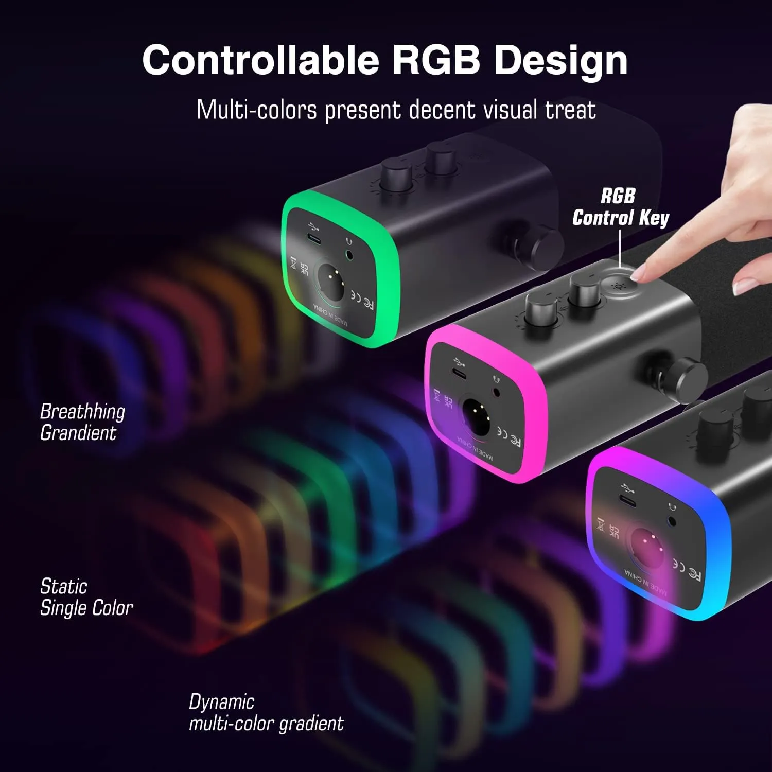 Dynamic Microphone for Podcast Recording, PC Computer Gaming Streaming Mic with RGB Light, Mute Button, Headphones Jack, Desktop Stand