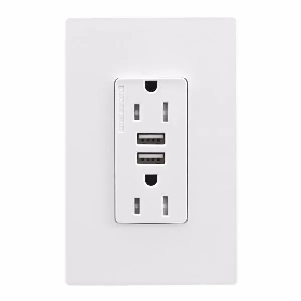 Eaton TRUSB5A15W Combo USB Charger Tamper Resistant Duplex Receptacle