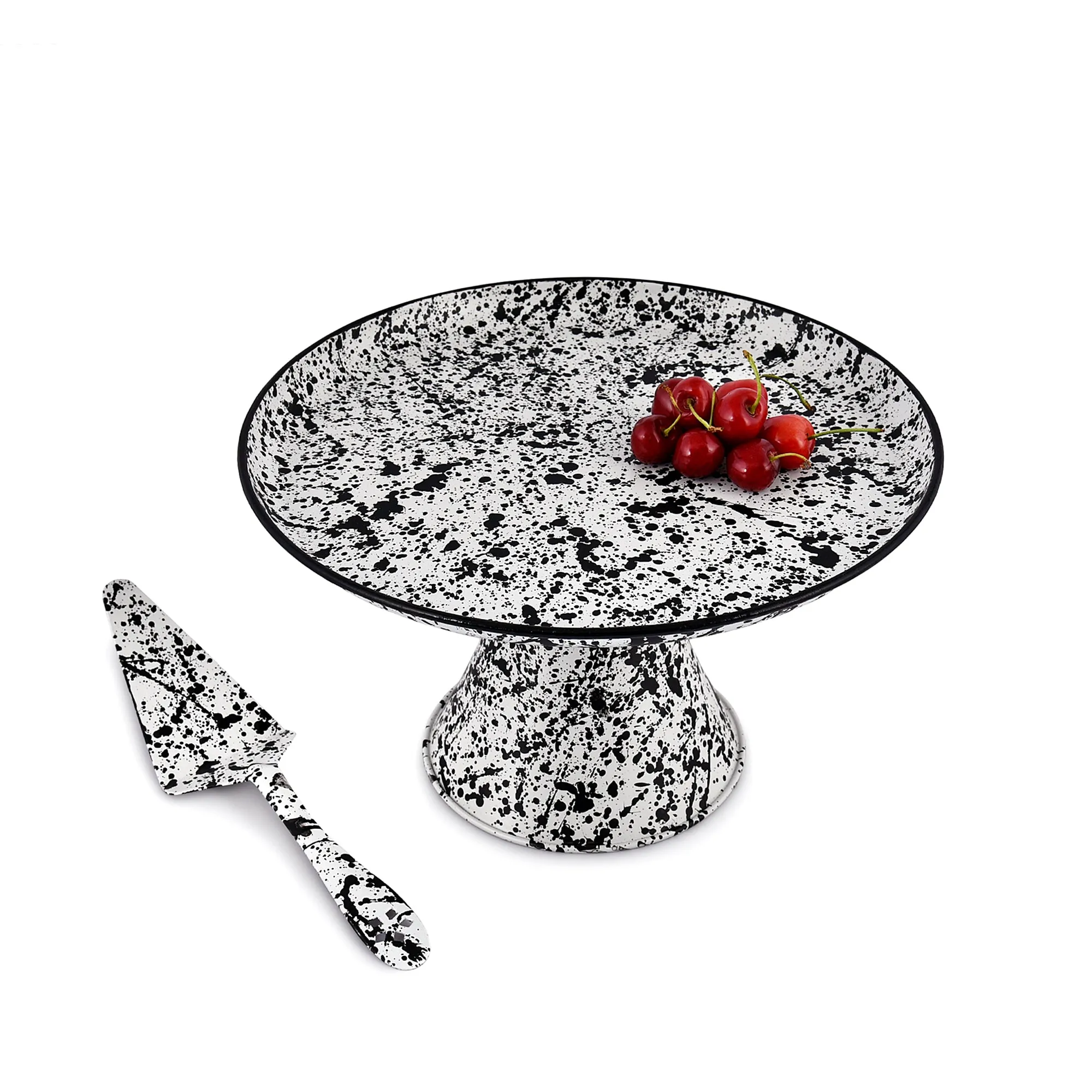 Elan Splatterful Collection, Cake Stand with Cake Server (Tall - Black and White)