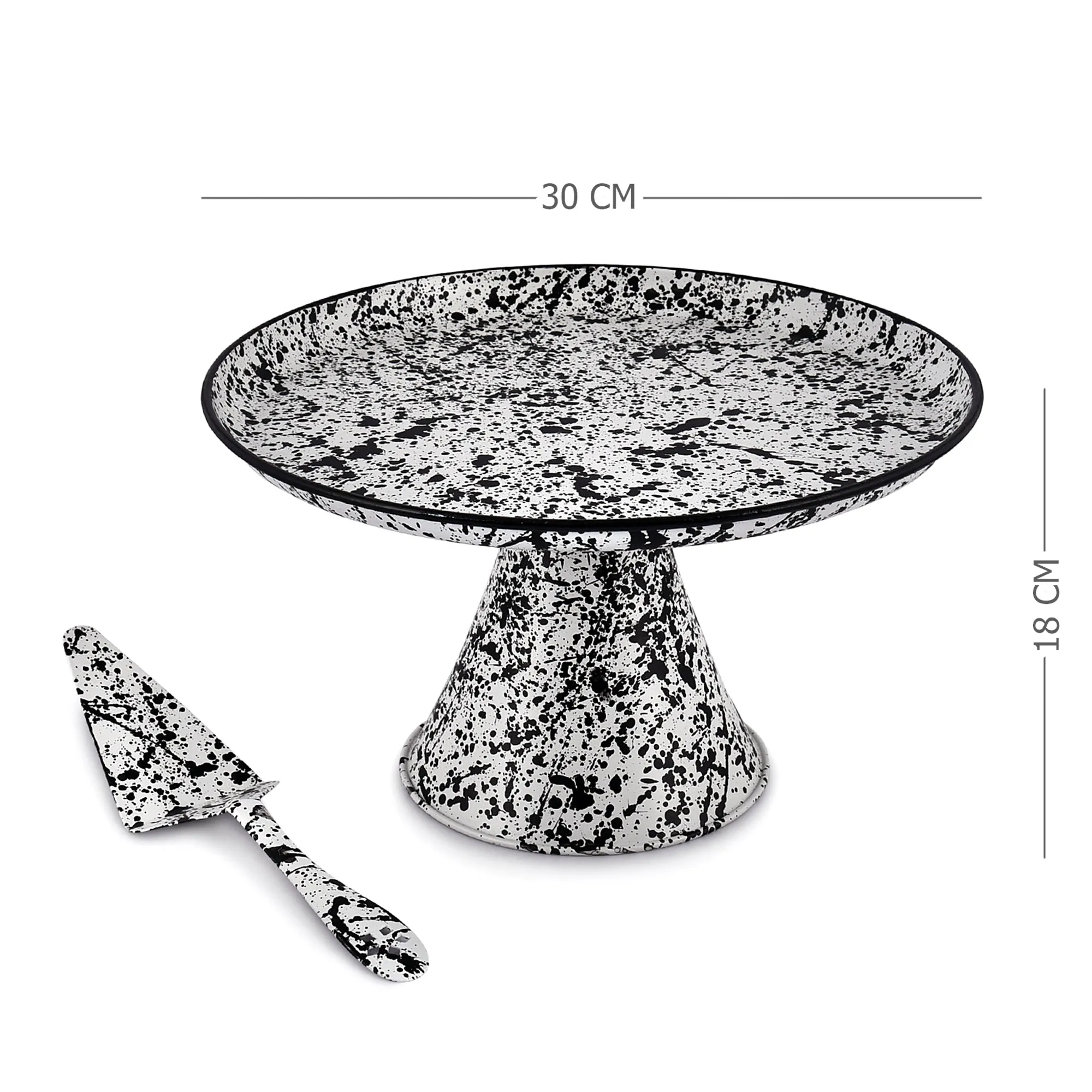 Elan Splatterful Collection, Cake Stand with Cake Server (Tall - Black and White)