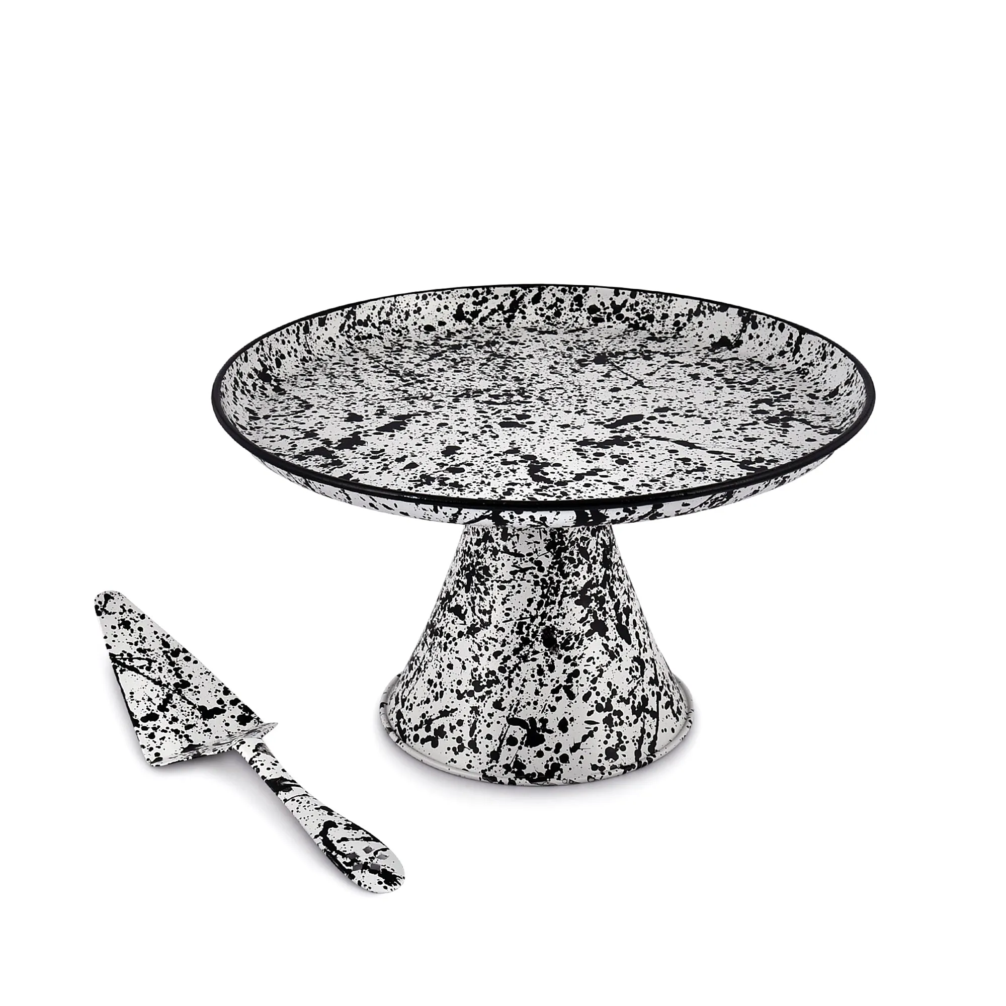 Elan Splatterful Collection, Cake Stand with Cake Server (Tall - Black and White)