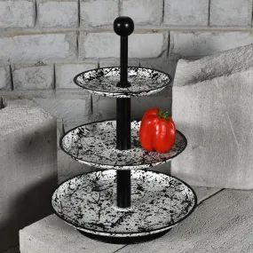 Elan Splatterful Collection, Knob 3 Tier Round Mild Steel Cake Stand (Black & White)