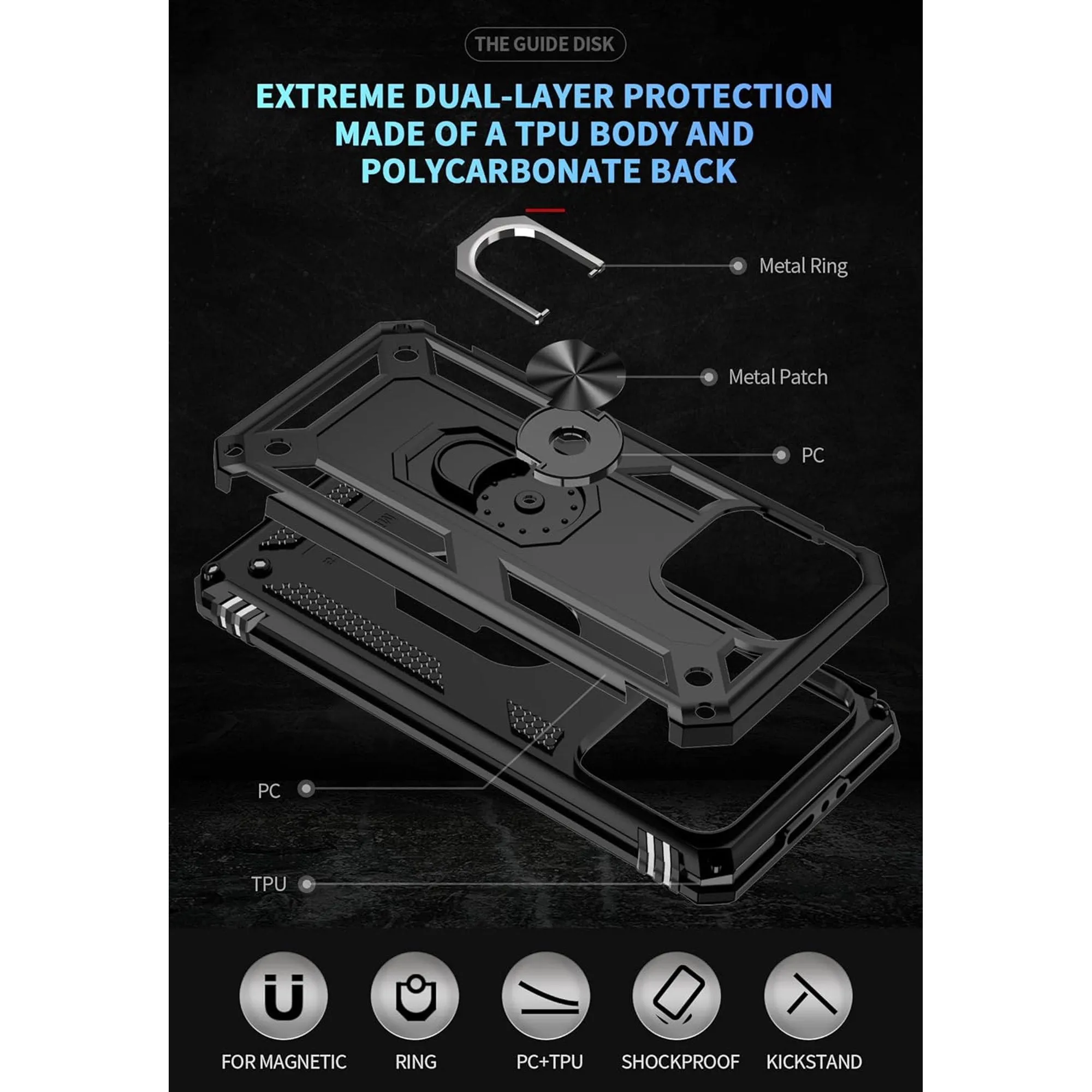 Entronix Apple iPhone 13 Pro Case - Guard Ring Holder, Dual Layer Protection