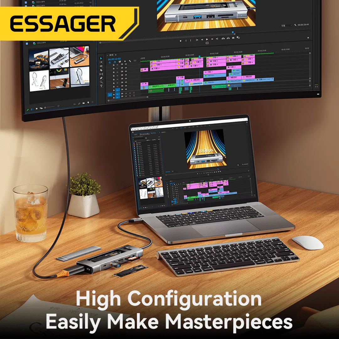 Essager 8-in-1 USB-C Hub with M.2 NVMe SSD Enclosure