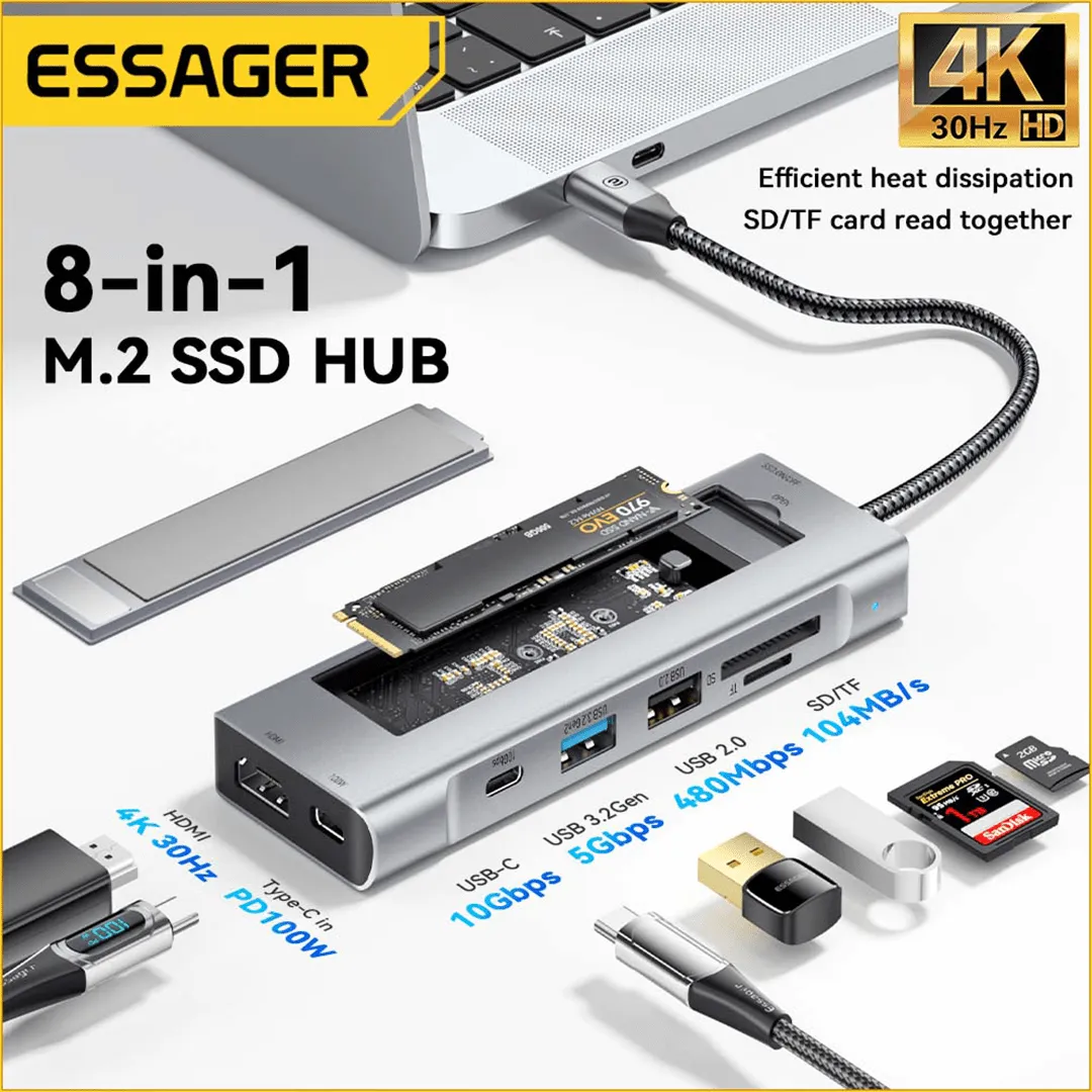 Essager 8-in-1 USB-C Hub with M.2 NVMe SSD Enclosure