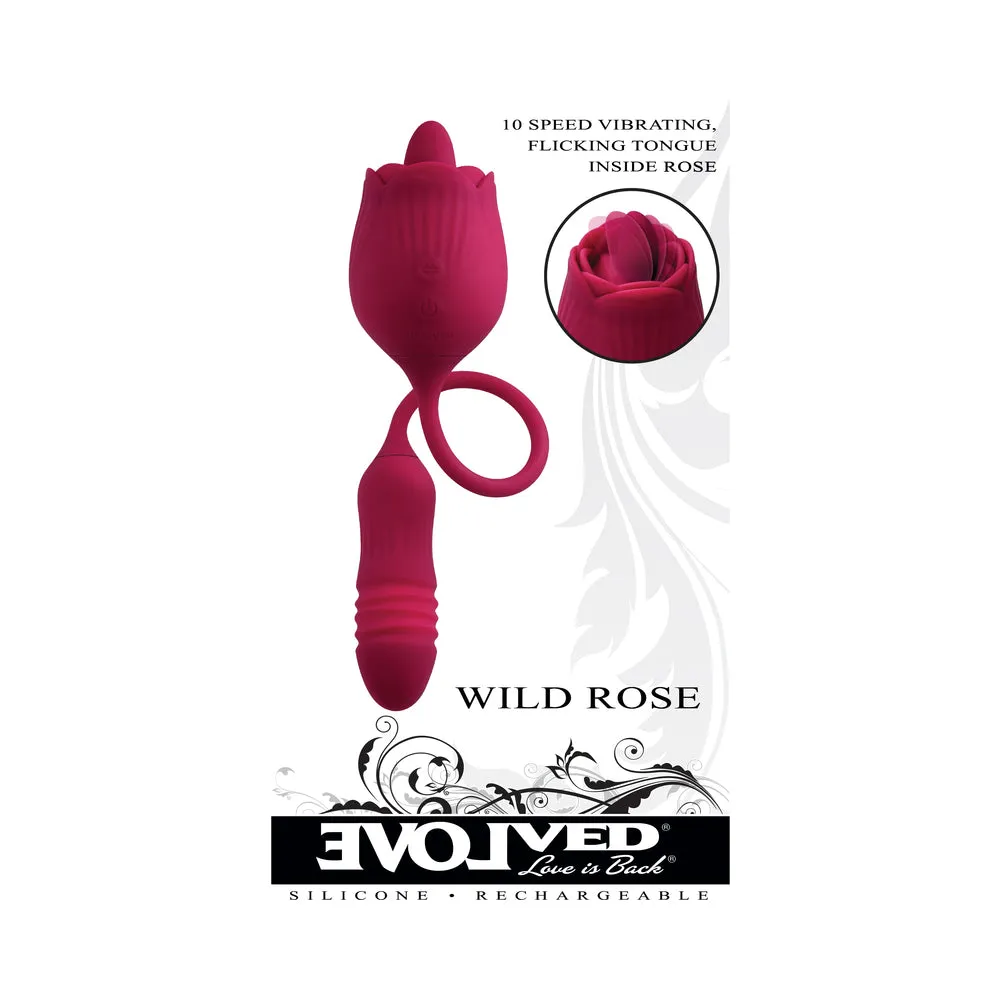 Evolved Wild Rose Rechargeable Dual-Ended Silicone Thrusting Egg & Flicking Tongue Vibrator Red