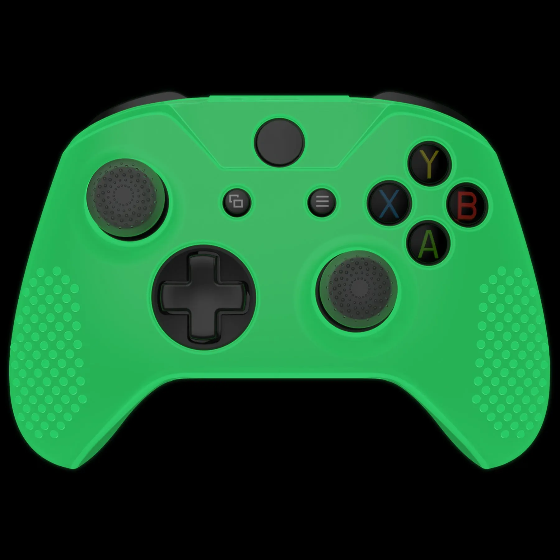 eXtremeRate PlayVital Soft Silicone Controller Cover Thumb Stick  Caps for Xbox One S for Xbox One X - Glow in Dark - Green - XBOWP0058GC