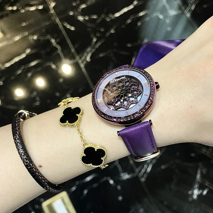 Fashion Rotatable Leather Strap Women's Watch