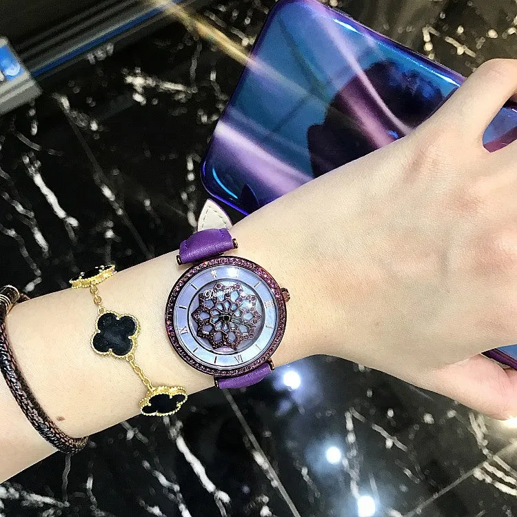 Fashion Rotatable Leather Strap Women's Watch