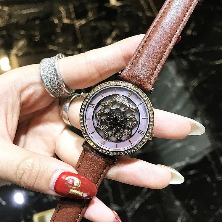 Fashion Rotatable Leather Strap Women's Watch