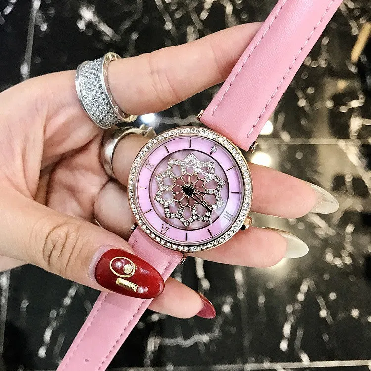 Fashion Rotatable Leather Strap Women's Watch