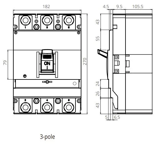 FGM6SM-4P-630H 500A, 4 Pole Moulded Case Circuit Breaker (MCCB) Thermal and Magnetic, Adjustable Type ICS=75kA 500 Amp, 400/690VAC