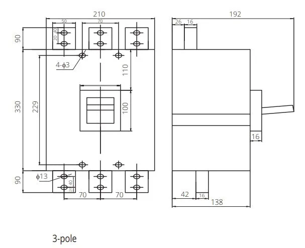 FGM6SMM-4P-800H 700A, 4 Pole Moulded Case Circuit Breaker (MCCB) Thermal and Magnetic, Fixed Type ICS=75kA 700 Amp, 400/690VAC