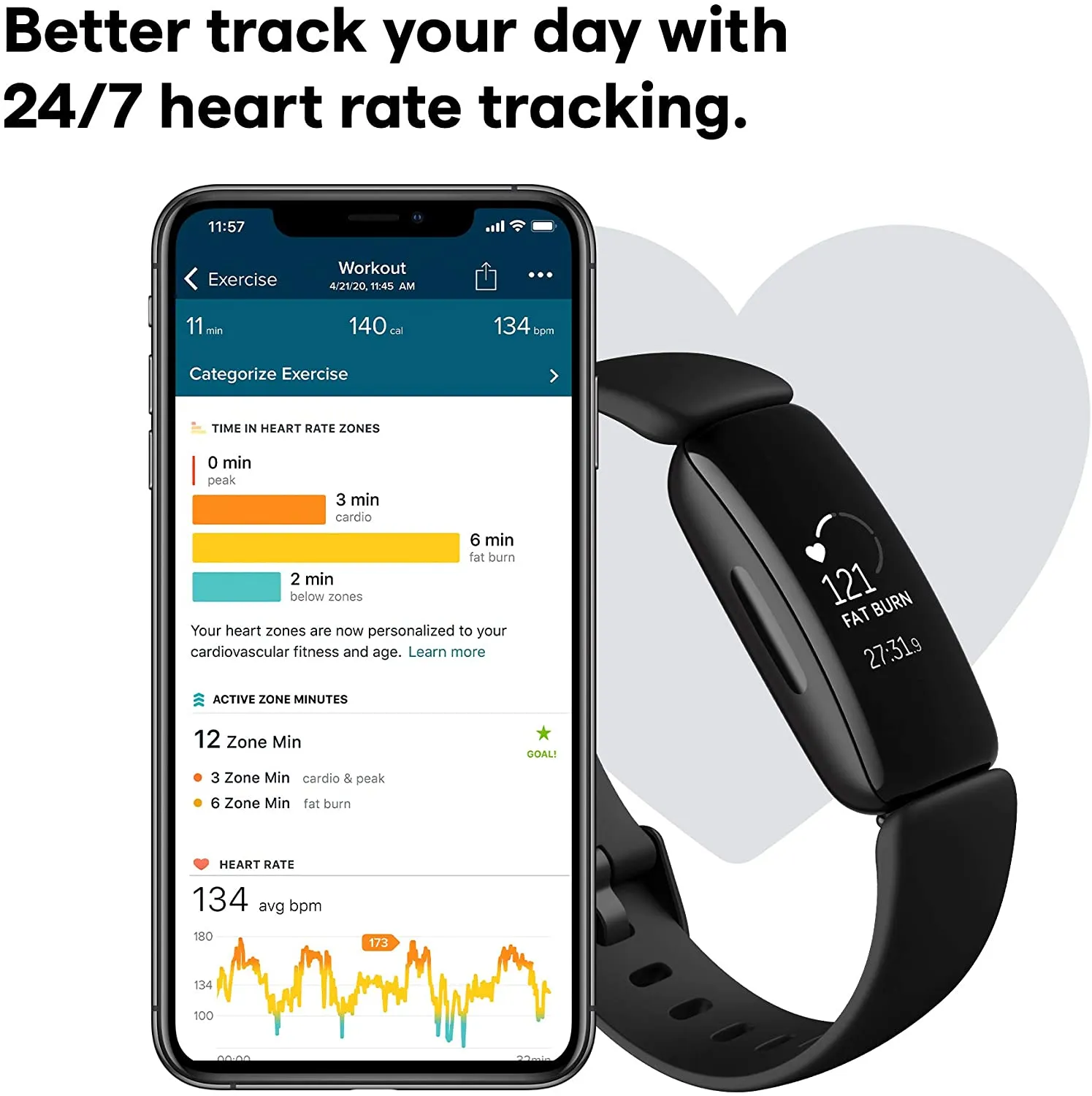 Fitbit Inspire 2 Health & Fitness Tracker, 24/7 Heart Rate, Black/Black, One Size (S & L Bands Included)