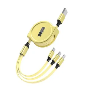 For Retractable Multi Fast Charging Cables With Lightning/ Type C /Micro USB Port Connectors Is 3 In 1 Retractable Charger Cables Compatible With Cell Phones & Tablets (Yellow)